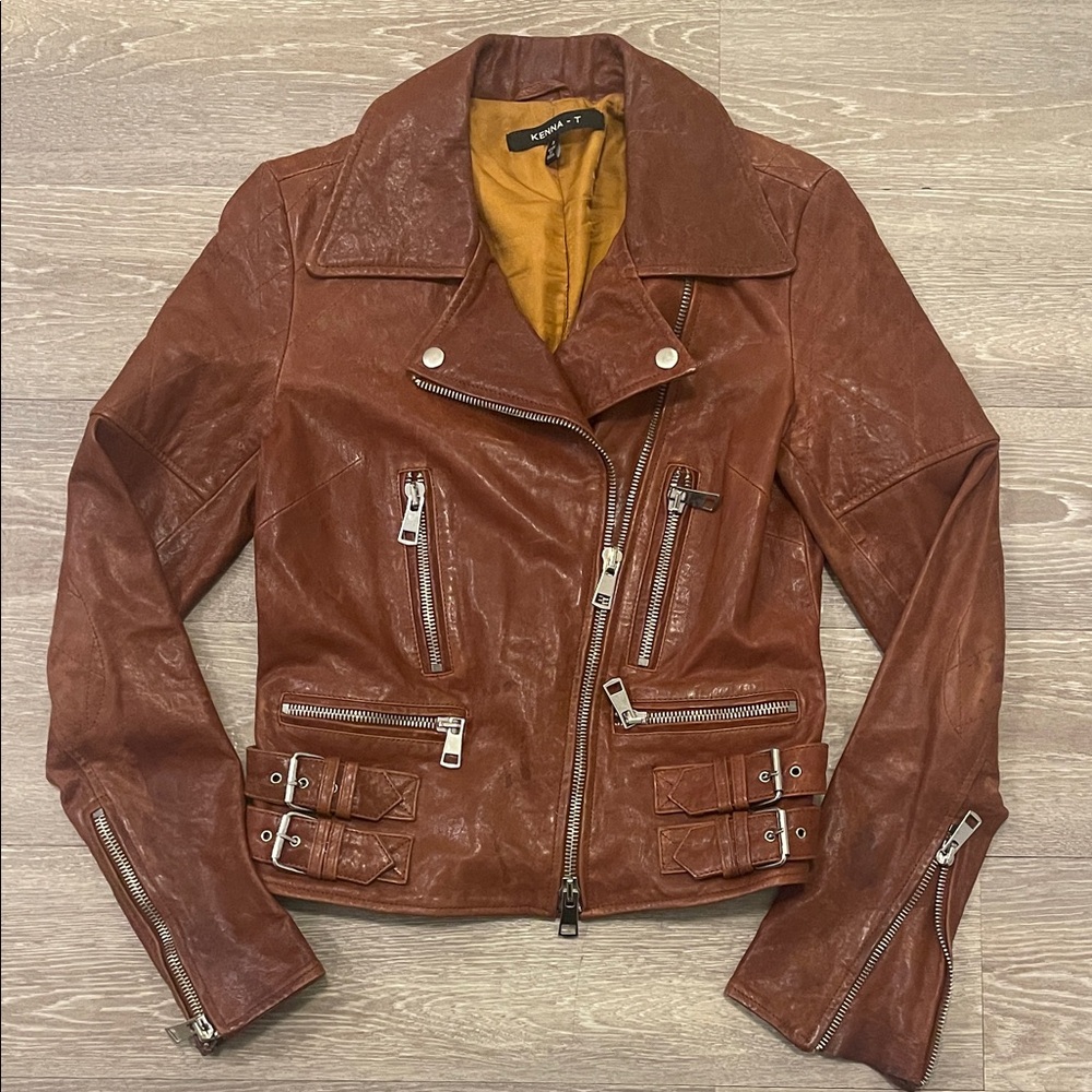 Women's Cognac Leather Moto Jacket